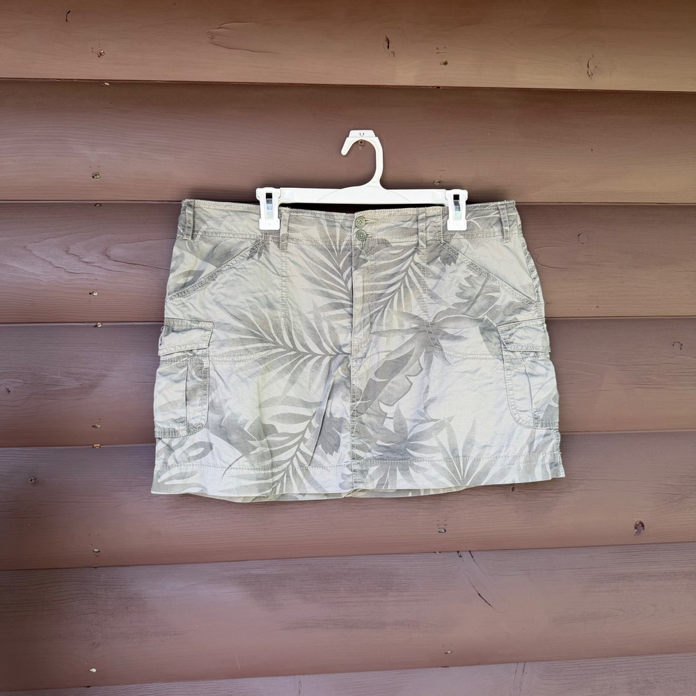 Faded Glory Cargo Skort Womens 16 Green‎ Palm Print Vintage Y2K Utility Safari